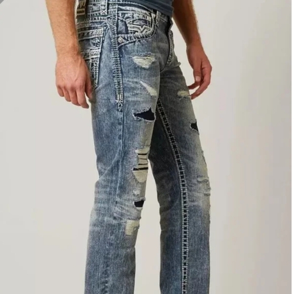 Rock Revival Light Blue Distressed Straight Jeans - Picture 2 of 16